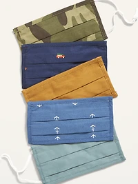 Variety 5-Pack of Triple-Layer Cloth Pleated Face Masks for Kids (with Ear Adjusters)