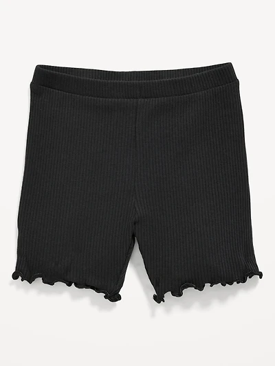 Rib-Knit Lettuce-Edge Biker Shorts for Toddler Girls