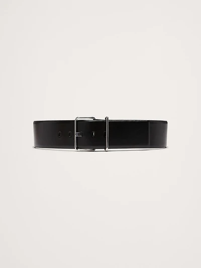 Leather Square-Buckle Waist Belt