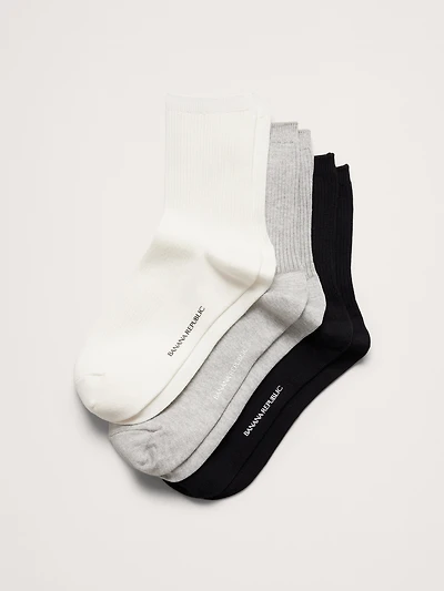 Silk-Cotton Blend Crew Sock 3-Pack