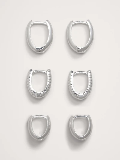 Ravena Oval Huggie Hoop Earrings Set Of 3 by Aureus + Argent
