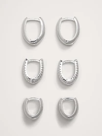 Ravena Oval Huggie Hoop Earrings Set Of 3 by Aureus + Argent