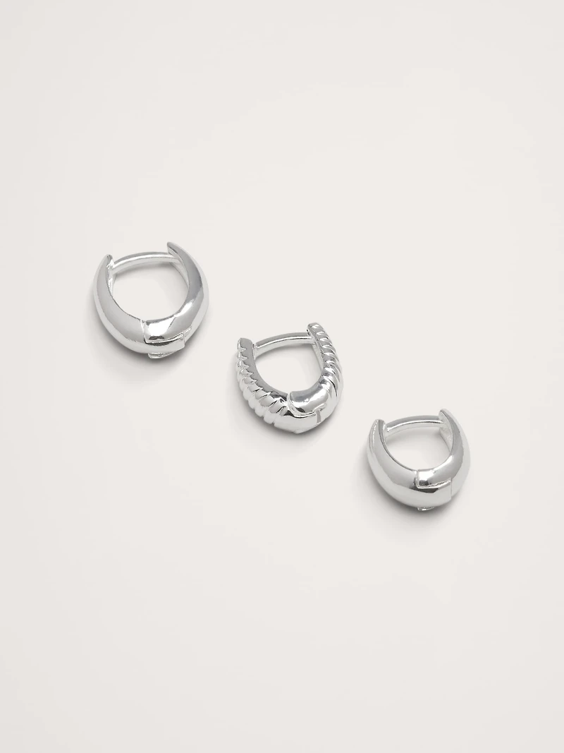 Ravena Oval Huggie Hoop Earrings Set Of 3 by Aureus + Argent