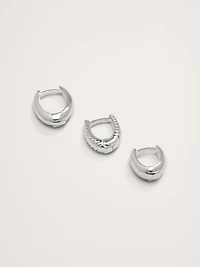 Ravena Oval Huggie Hoop Earrings Set Of 3 by Aureus + Argent