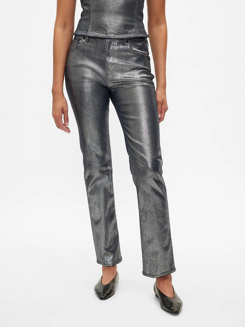 High Rise Metallic '90s Slim Straight Jeans