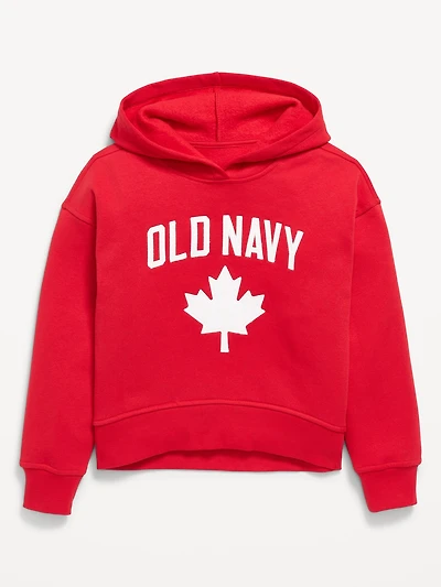 Vintage Oversized Canada Logo-Graphic Hoodie for Girls