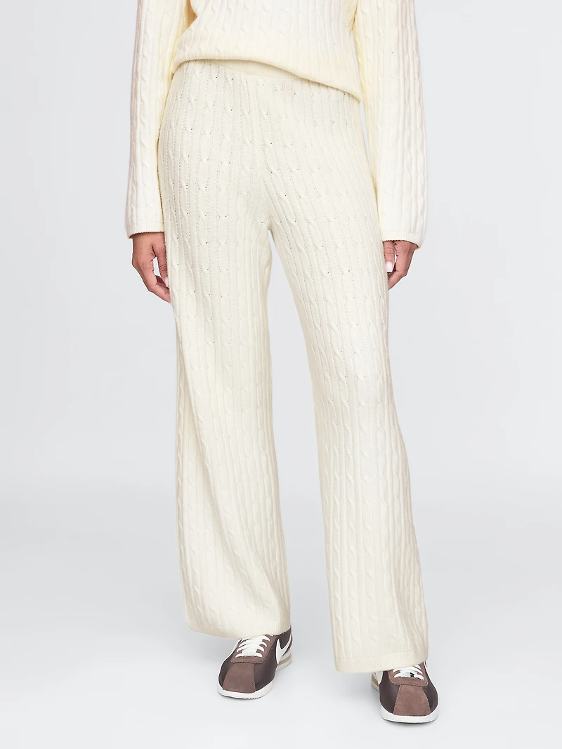 CashSoft Cable-Knit Sweater Pants