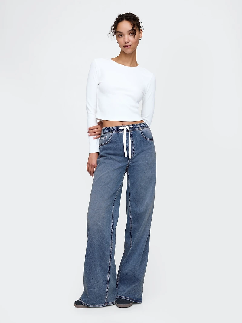 Mid Rise Knit Easy Baggy Jeans