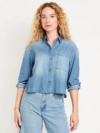 Cropped Button-Down Denim Shirt