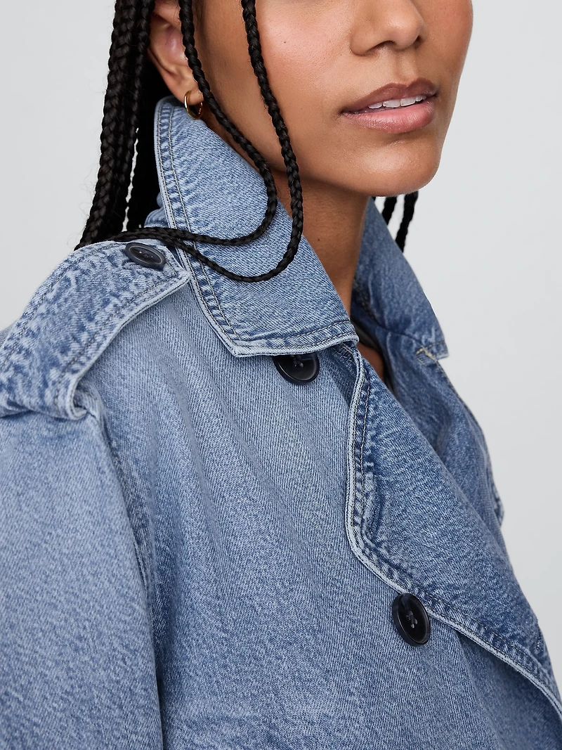 UltraSoft Denim Crop Trench Jacket