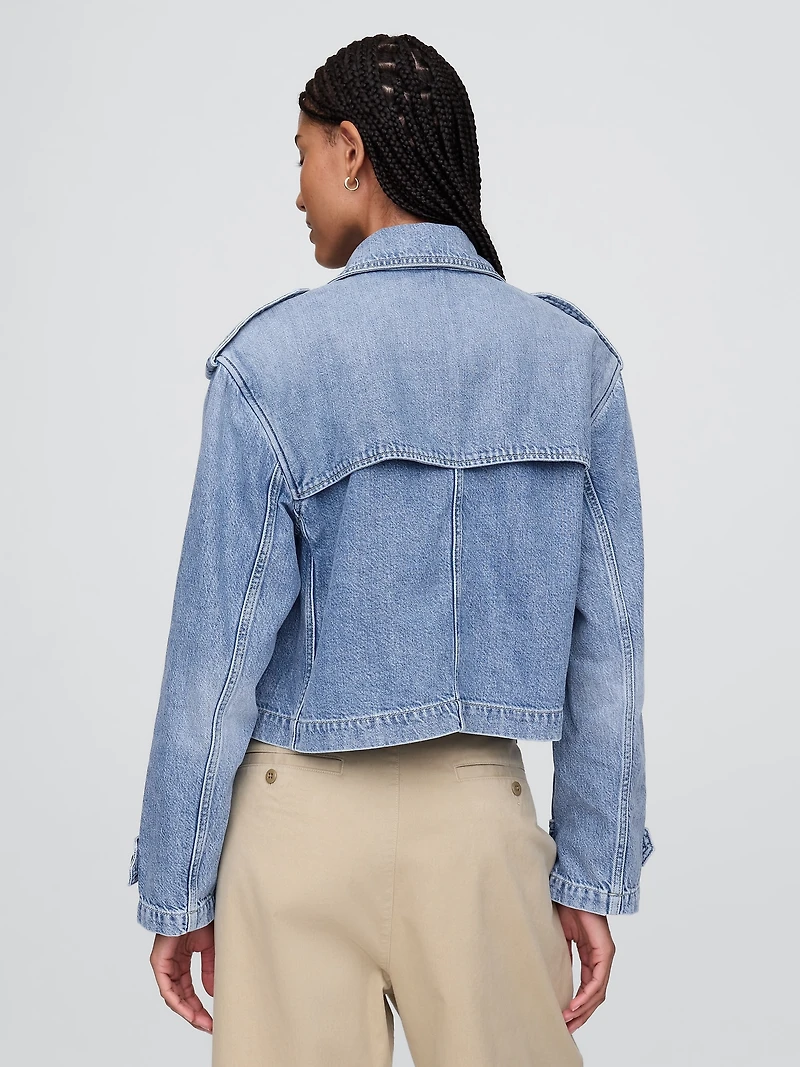 UltraSoft Denim Crop Trench Jacket
