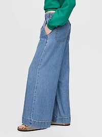 Mid Rise UltraSoft Pleated Easy Baggy Jeans