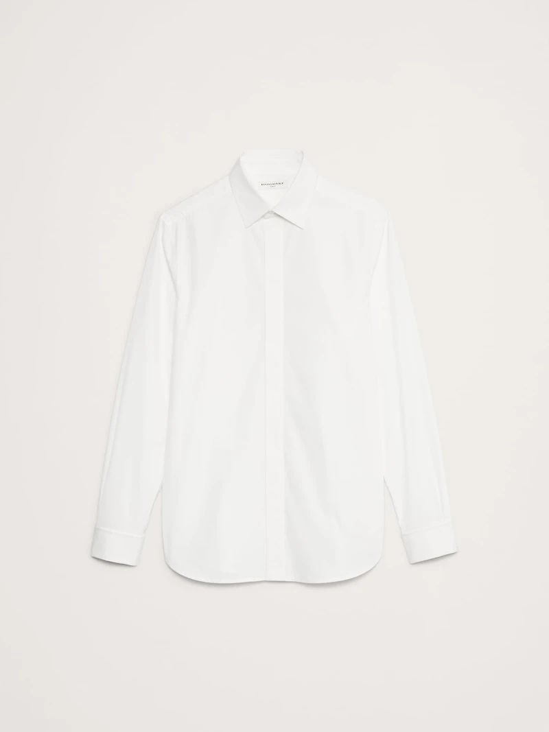 Slim-Fit Cotton Poplin Tuxedo Shirt with Spread Collar