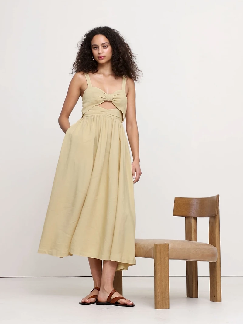 Viscose-Linen Dupioni Bow-Front Maxi Dress