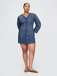 Denim Barrel-Sleeve Mini Dress