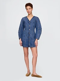 Denim Barrel-Sleeve Mini Dress