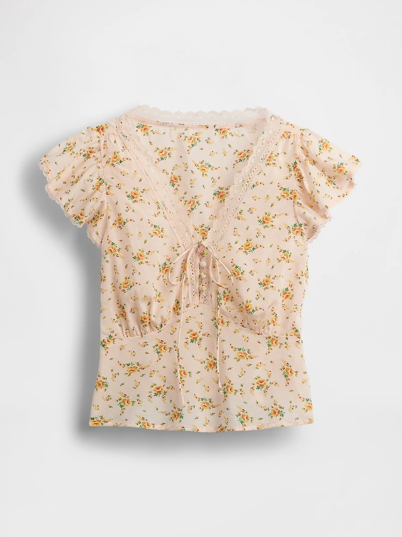 Lace-Trim Floral Top