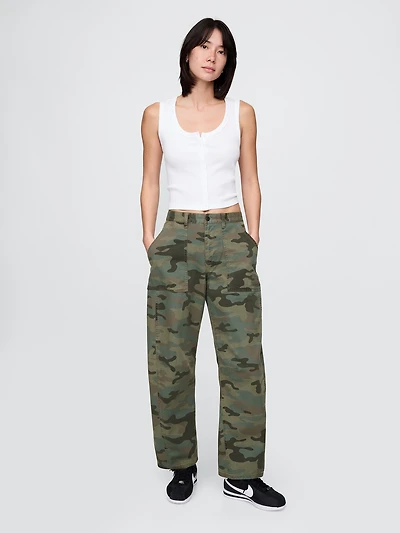 Mid Rise Twill Barrel Pants