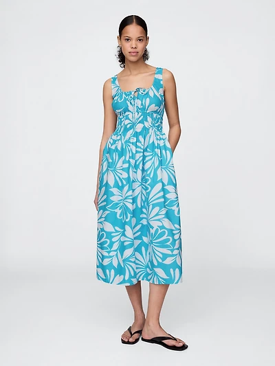 Poplin Smocked Midi Dress