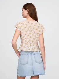 Lace-Trim Floral Top