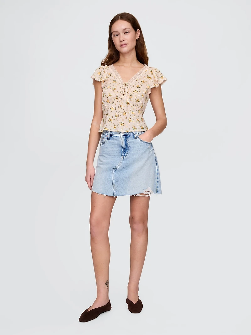 Lace-Trim Floral Top