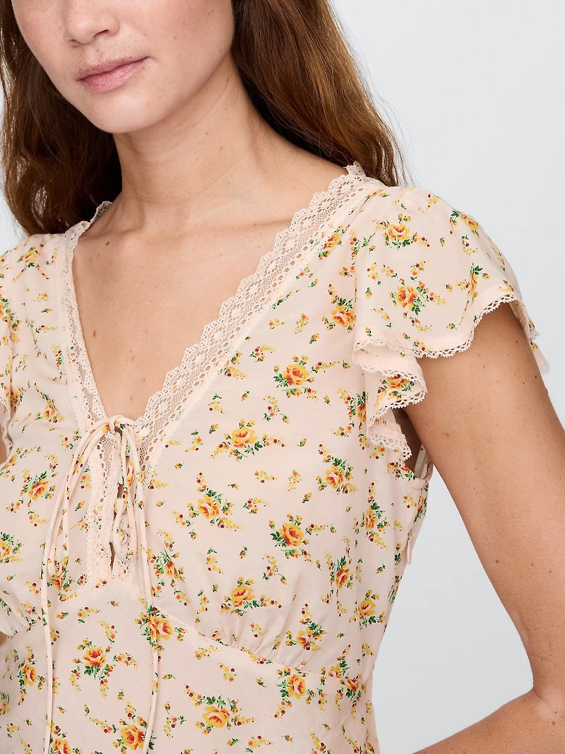 Lace-Trim Floral Top