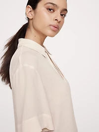 Gauze Tassel-Tie Popover Shirt