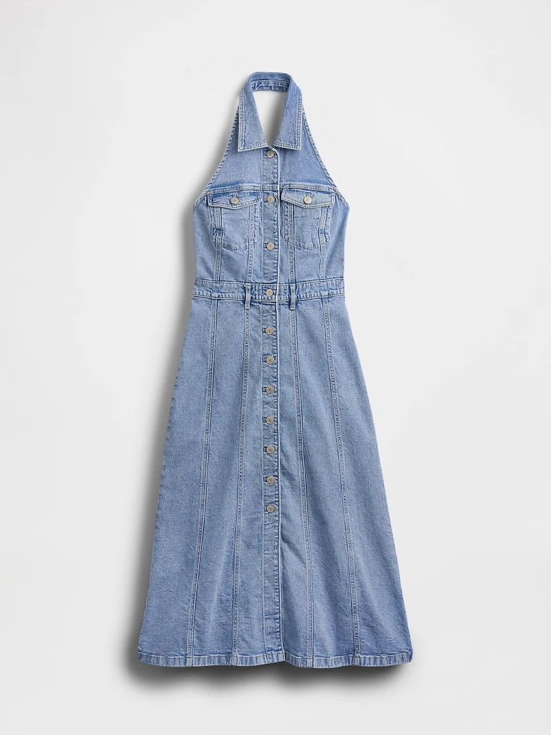 Icon Denim Halter Midi Dress