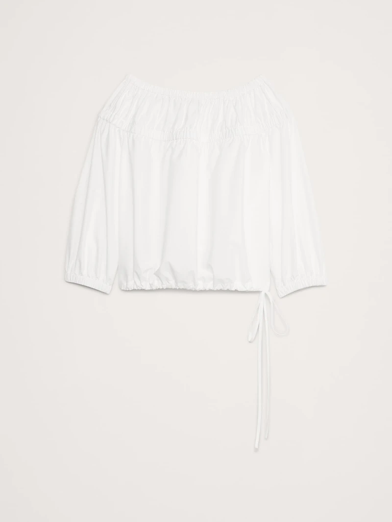 Cotton Poplin Ruched Bubble-Hem Top