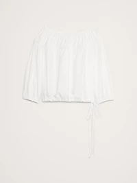 Cotton Poplin Ruched Bubble-Hem Top