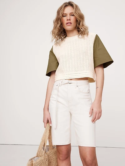 Cotton Mixed-Media Crop Top