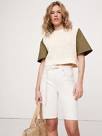 Cotton Mixed-Media Crop Top