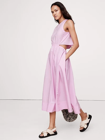 Cotton Poplin Cut-Out Midi Dress