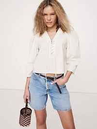 Cotton Poplin Lace-Up Cropped Shirt