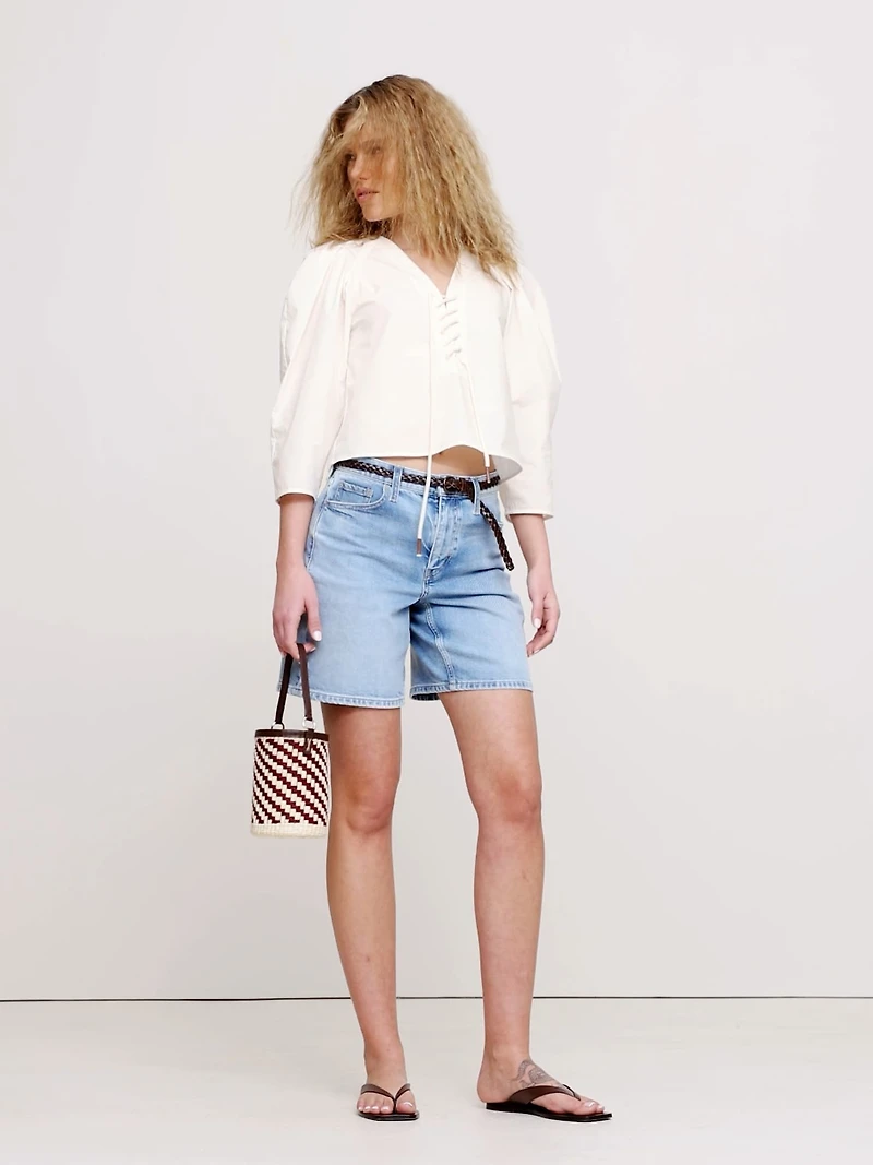 Cotton Poplin Lace-Up Cropped Shirt