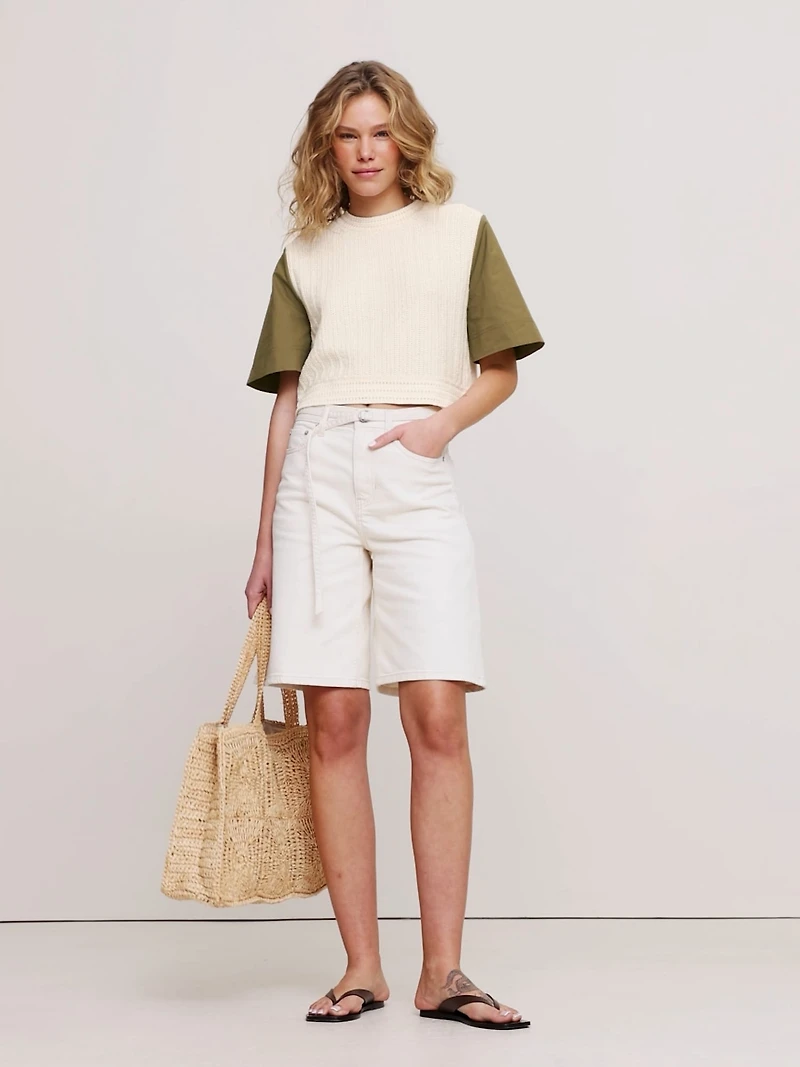 Cotton Mixed-Media Crop Top