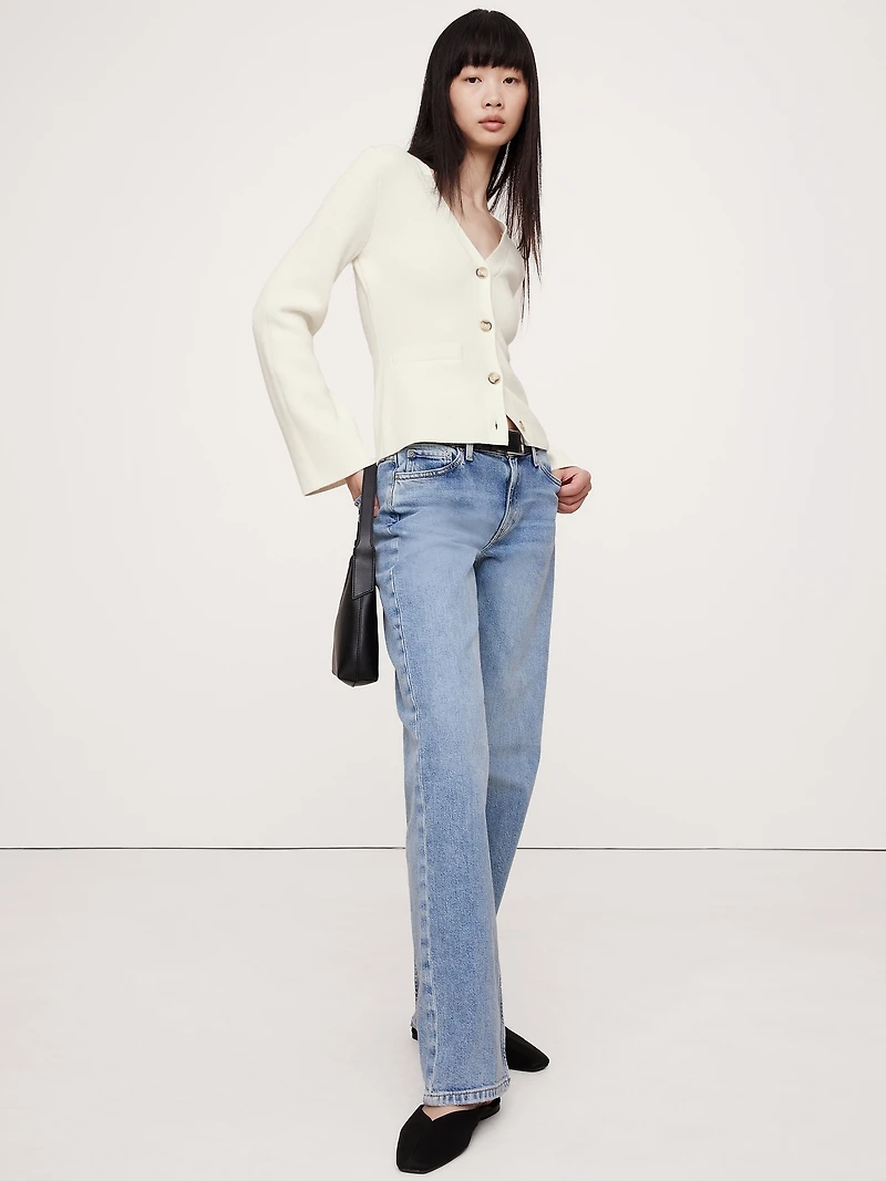 Larkspur Cotton-Silk Flare-Sleeve Cardigan