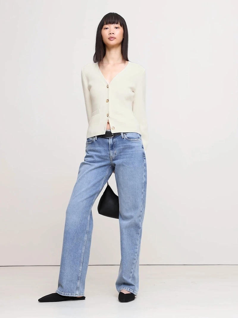 Larkspur Cotton-Silk Flare-Sleeve Cardigan