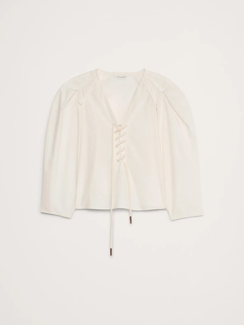 Cotton Poplin Lace-Up Cropped Shirt