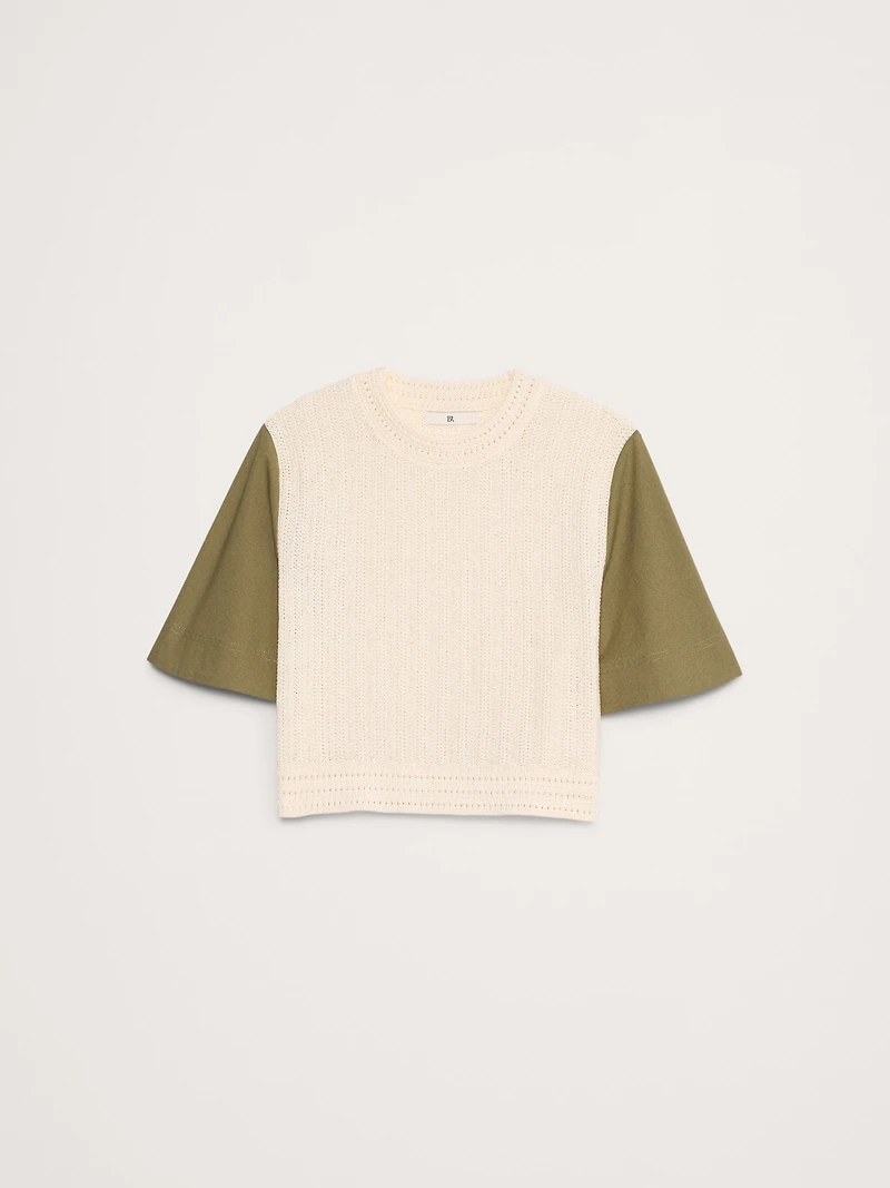 Cotton Mixed-Media Crop Top