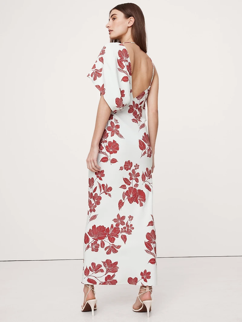 Stretch-Crepe Asymmetrical Open-Back Maxi Dress