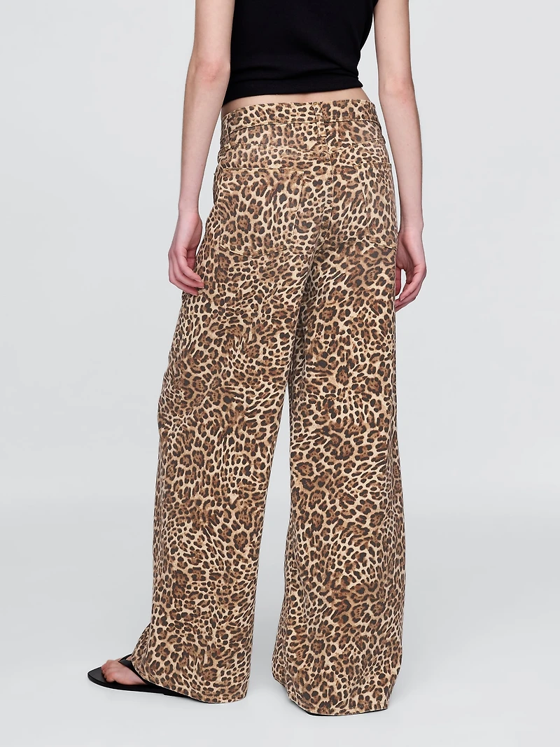Mid Rise UltraSoft Leopard Baggy Jeans