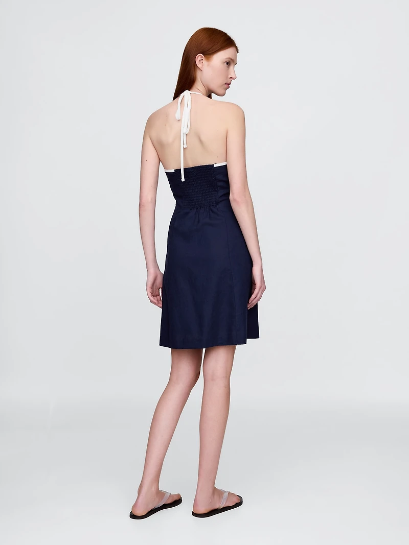 Linen-Blend Halter Mini Dress
