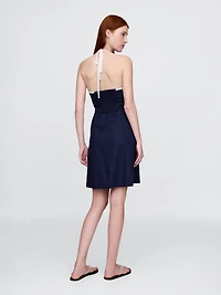 Linen-Blend Halter Mini Dress