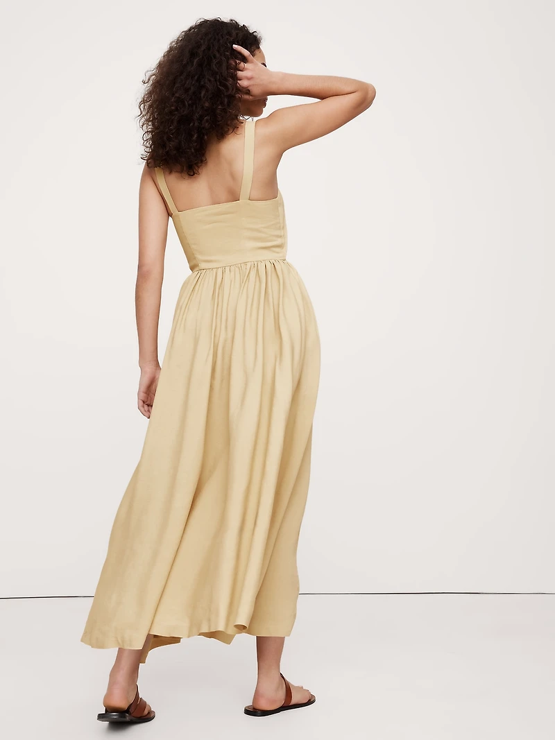 Viscose-Linen Dupioni Bow-Front Maxi Dress