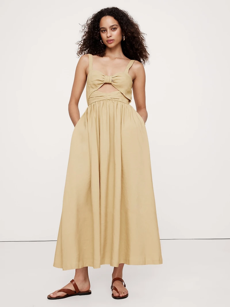 Viscose-Linen Dupioni Bow-Front Maxi Dress