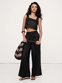 Linen Square-Neck Cropped Tank