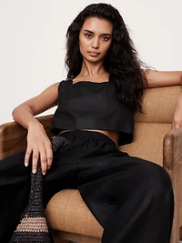 Linen Square-Neck Cropped Tank
