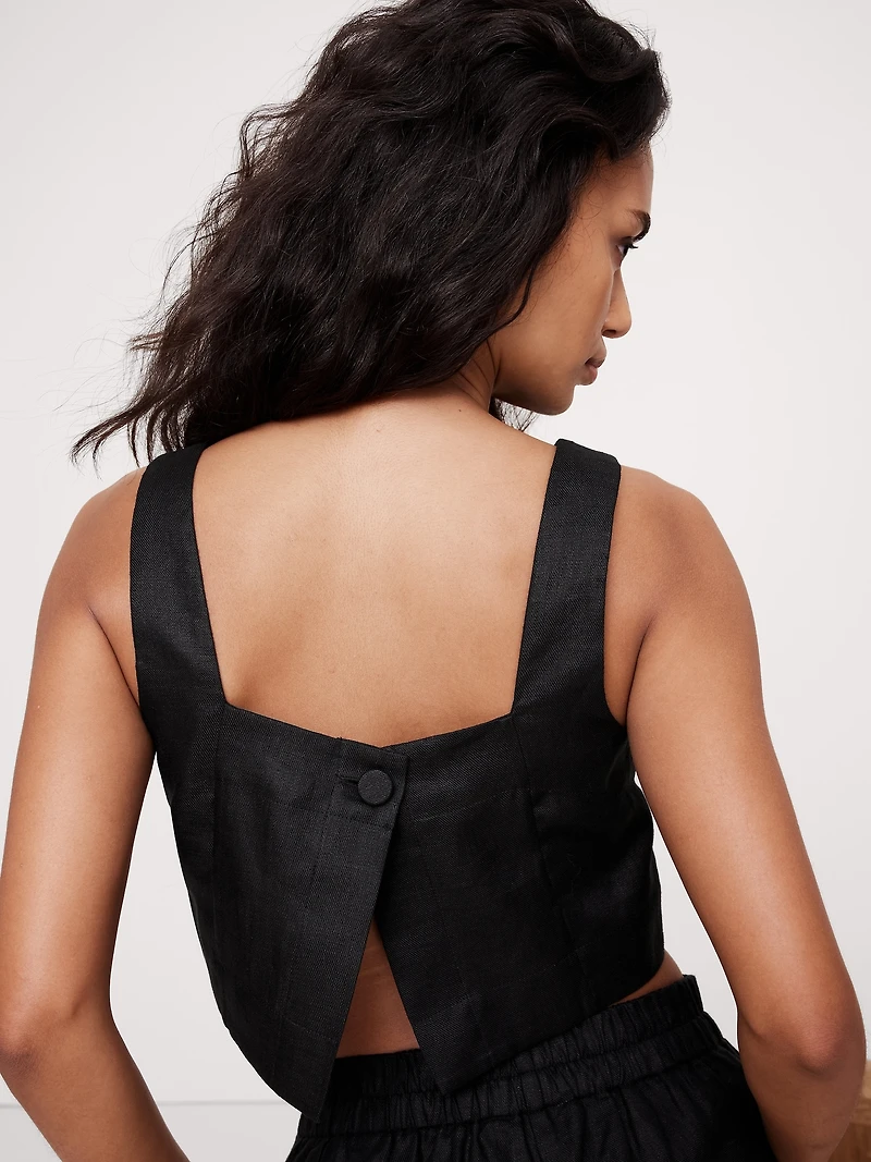 Linen Square-Neck Cropped Tank