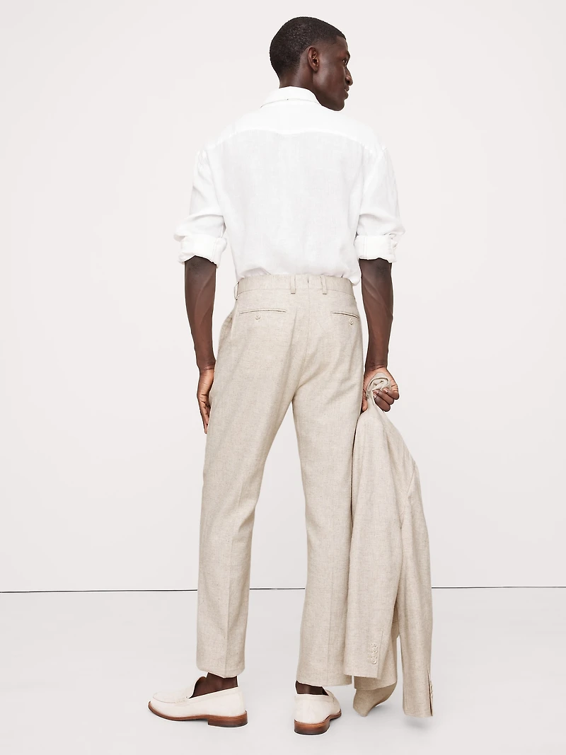 Herringbone Cotton-Linen Slim Suit Pant